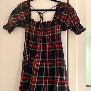 Hill House Plaid Athena Mini Dress - Red and Blue Tartan